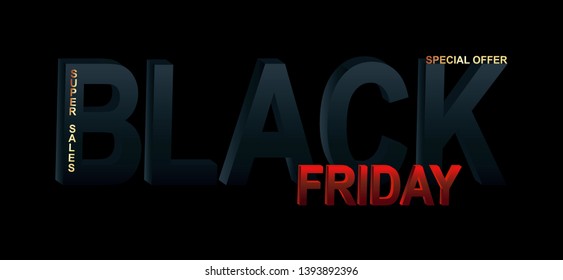 Black Friday Sale. Promotional marketing discount event. 3d lettering for banner, poster, logo on dark background.