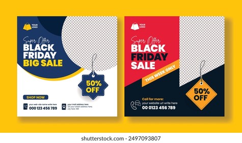 Black Friday sale promotional social media posts, web banner ads template, e-commerce sale promotion advertising template design