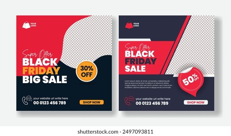 Black Friday sale promotional social media posts, web banner ads template, e-commerce sale promotion advertising template design