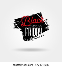 Black Friday sale promotions. Abstract grunge black brush stroke and square frame. Vector illustration.