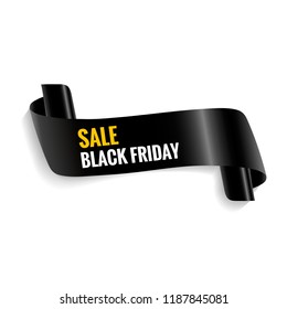 Black friday sale. Realistic curved paper banner, ribbon. Vector illustration EPS on a white background with a shadow in the yellow sign.