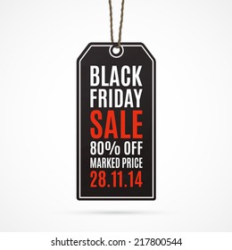 Black friday sale realistic paper price tag. Label. Vector illustration