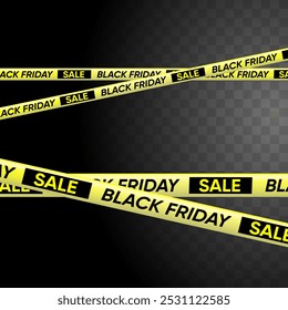 Black Friday Sale fita de fita realista conjunto amarelo. Fitas de aviso de ilustração vetorial, barras de fita