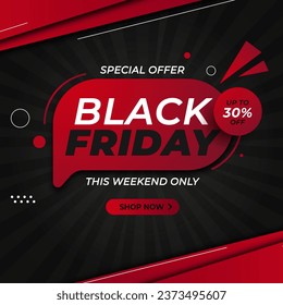 Black Friday Sale With Red Black Banner With Discount Up to 30% off . Special Offer. This Weekend Only. Vector illustration.
