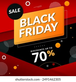Black Friday Sale in Red Black Banner With Discount Up to 70%. Special Offer. Vector illustration.