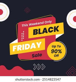 Black Friday Sale With Red Black Banner With Discount Up to 90% off. Special Offer. This Weekend Only. Vector illustration.