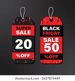 Black Friday Sale Red and Black color Tag On Isolated Black Background. Suitable For Black Friday Business Holiday