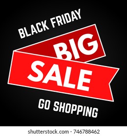 Black Friday Sale. Red ribbon on a black background. Vector illustration
