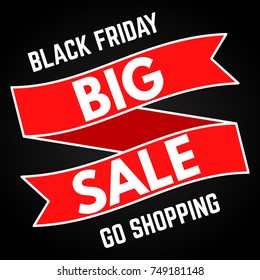 Black Friday Sale. Red ribbon on a black background. Vector illustration
