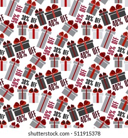Black Friday sale black red white gift boxes and discount percent seamless pattern background. Light Black Friday sale design. Vector illustration stock vector.