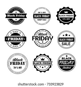 Black Friday sale related vector rubber stamp labels, badges.