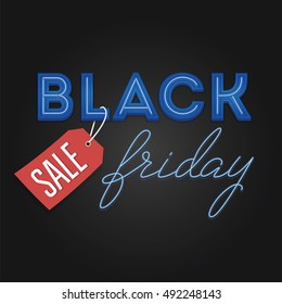 Black Friday Sale retro light frame. Neon design. Total Sale Discount Banner retro vintage style. Vector illustration