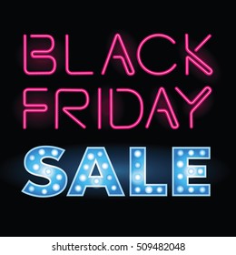 Black Friday Sale retro light frame. Vector illustration neon art