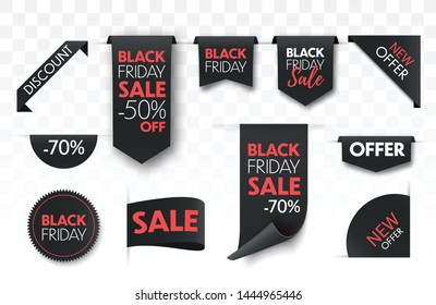 Black friday sale ribbon banners collection isolated. Vector price tags.
