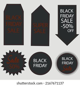 Black friday sale ribbon banners collection isolated. Vector price tags isolated on black background.