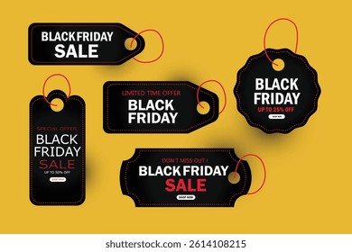 Black Friday sale ribbon banners collection on yellow background
