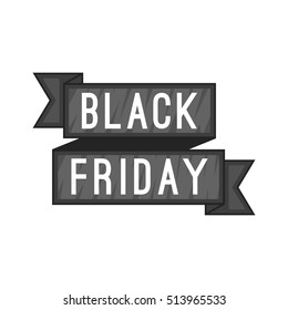 Black Friday sale ribbon icon in cartoon style isolated on white background vector illustration
