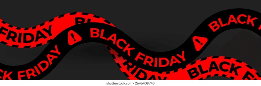 Black Friday Sale Ribbons in Red and Black Colors with Bold Typography. Wavy Striped Tape Style for Promotions, E-Commerce Discounts, Urgent Retail Ads. Vector Illustration.