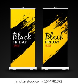 Black friday sale roll up banner with discount, for poster, flyer, banner, poster and logo design. Black friday vector illustration background design