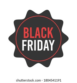 Black friday sale round starburst sticker - circular promo badge or label with star and sun burst edges for black friday and cyber monday discount advertising campaign. Circle sticker with sale sign.