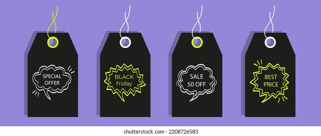 Black Friday sale. Set of discount price tags. Template for shopping tags.