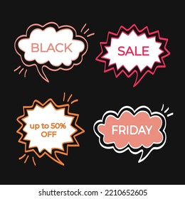 Black Friday sale. Set of discount price tags. Template for shopping tags. Speech bubbles.