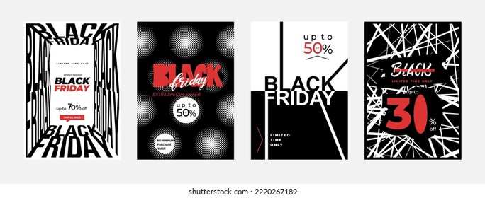 Black Friday Sale. Set of Minimalist trendy backgrounds with modern abstract design Black Friday typography for branding, website banner, card, flyer. Vector design with black and white typography