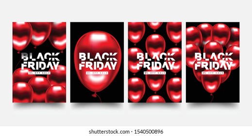 Black Friday Sale Set Of Posters Or Flyers Design With Balloons. Black Friday Sale Poster With Shiny Balloons. Vector illustration. 