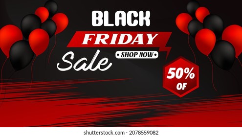 Black Friday Sale set of posters or flyers designs with balloons and confetti. Vector illustration.