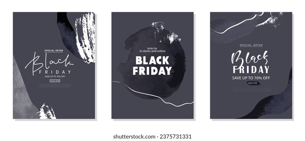 Black friday sale set of promotional cards with grunge textures.Elegant banners for commercial events, discounts, black friday shopping, promotional material, sale, product promotion. 