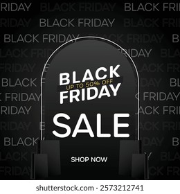 Black Friday  Sale. Shelf and podium  black gifts boxes Dark. vector illustration and background black