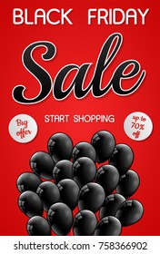 Black Friday Sale - shiny poster or advertisement with helium balloons. Vector. 