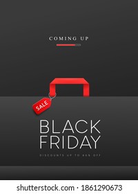 Black Friday Sale. Black shopping bag concept poster design, on black background. Eps 10 vector illustration