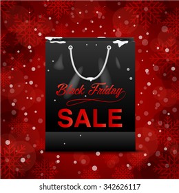Black friday sale, shopping bag, typography ,blur background, vector Illustration
