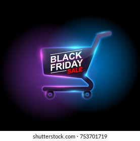 black friday sale shopping cart icon neon vector banners. illustration.