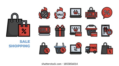 Black Friday sale and shopping isolated icon set on white background. expanded stroke. vector and illustration design for website, mobile app