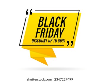 Black Friday sale, shopping poster. Seasonal discount banner - black speech bubble. Design template for shopping advertisement, flyer, thanksgiving closing. Vector illustration