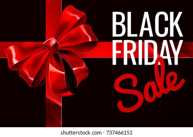 A Black Friday Sale Sign With A Red Gift Present Ribbon And Bow