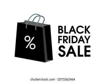 Black Friday Sale sign with black shopping paper bag vector. Black shopping paper bag icon isolated on a white background. Black friday sale inscription design template