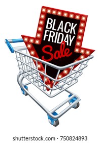 A Black Friday sale sign in a supermarket shopping cart trolley