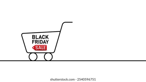 black friday sale simple white banner design with a shopping cart. lining style black Friday sale banner design black Friday sales tag banner design