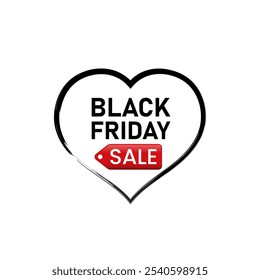 Black Friday sale simple white banner design with a heart. Lining style Black Friday sale banner design