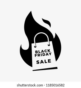 black friday sale social media post flat vector illustration of shopping bag fire