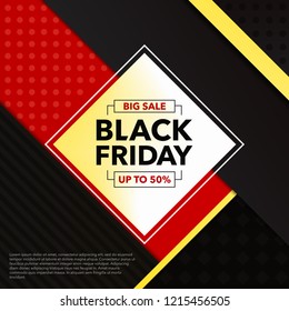 Black friday sale. Social media web banner for shopping, sale, product promotion. Template in a fashionable material design style. Big sale up to 50% off. Vector illustration