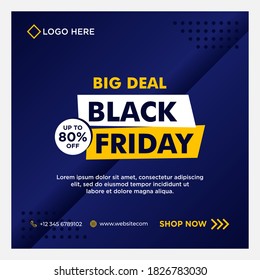 Black Friday sale social media banner template with Blue background gradient style