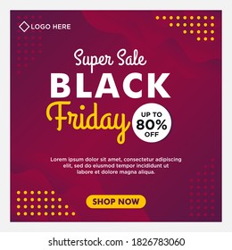 Black Friday sale social media banner template with purple background gradient style