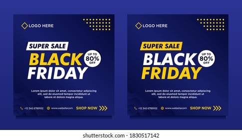 Black Friday sale social media banner template with Blue background gradient style