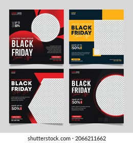 Black friday sale social media post square template fashion banner collection
