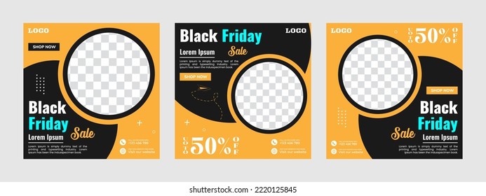 Black friday sale social media banner template and Instagram post. suitable for social media post, web ads, internet ads, advertising banner. Black Friday holiday event.
