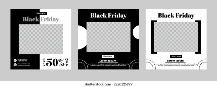 Black friday sale social media banner template and Instagram post. suitable for social media post, web ads, internet ads, advertising banner. Black Friday holiday event.